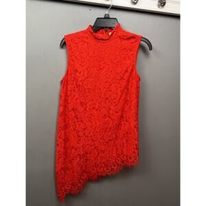 Lynn Ryan Asymmetrical top Womens Small Orange Lace Overlay‎ Sleeveless NEW